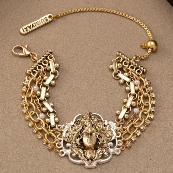 NEW! Elegant Vintage Inspired Gold & Silver Medusa Head Multi-Chain Bracelet - Picture 8 of 8